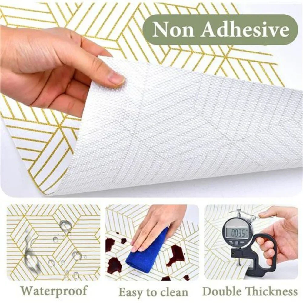 Gold Geometric Shelf Liner 12x20ft Non Slip Kitchen Cabinet Drawer Liner Durable